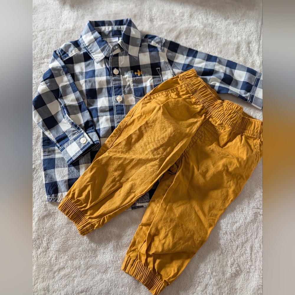 Carter's Checkered Shirt and Mustard Pants Set